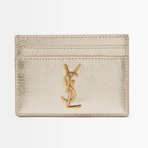 Saint Laurent YSL Monogram Metallic Gold Card Case